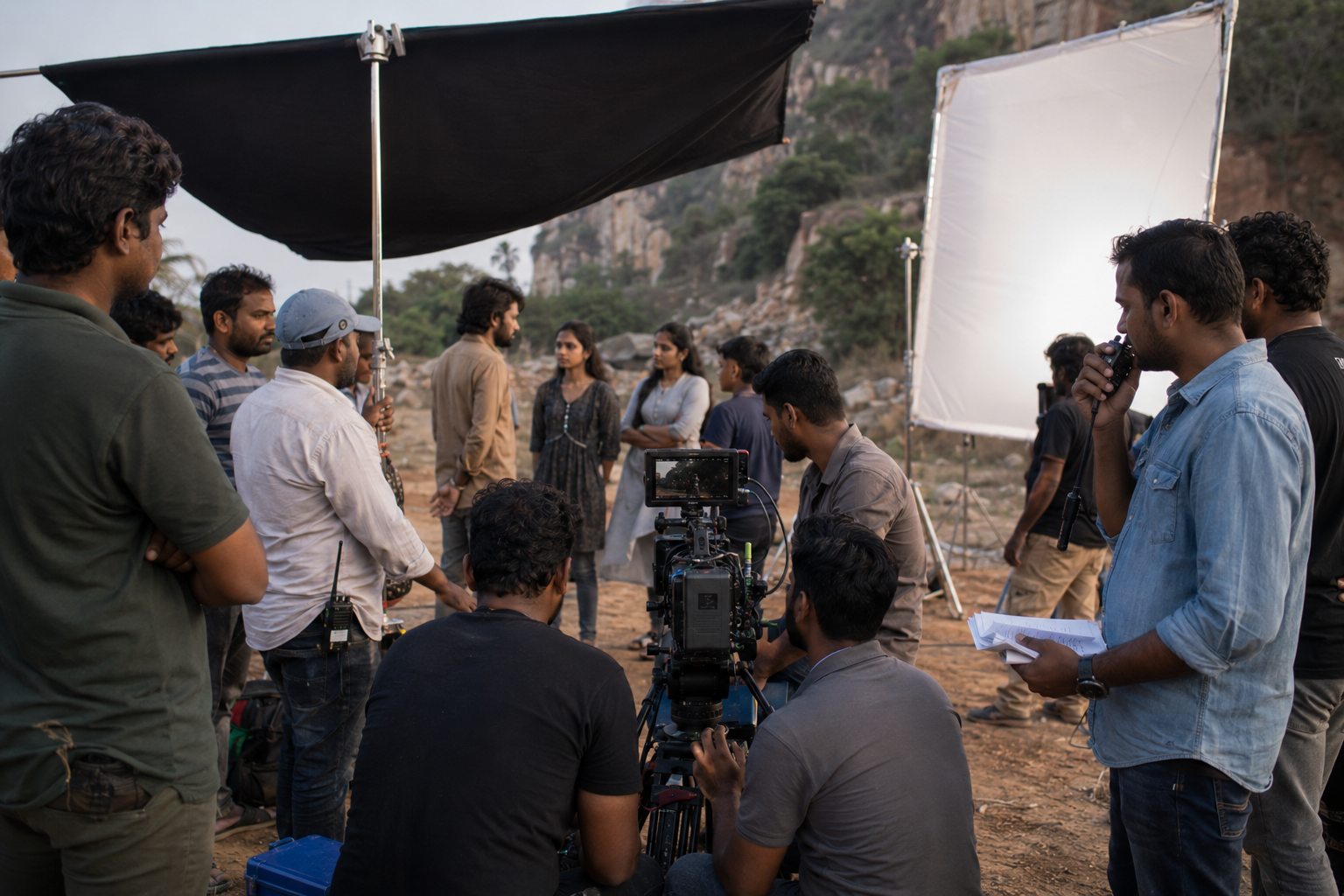 Produce phase — film crew and camera on set during production